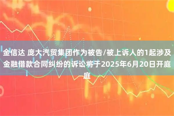金信达 庞大汽贸集团作为被告/被上诉人的1起涉及金融借款合同纠纷的诉讼将于2025年6月20日开庭